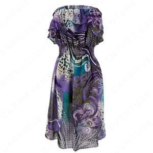 Ariella Purple Floral Printed Chiffon Dress Strapless Elasticized Stretchy Lined